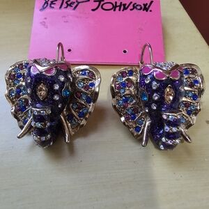 Betsey Johnson Purple Multicolor Crystal Elephant Drop Earrings